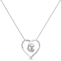 Silver 1/4 Cttw Diamond Open Heart Twisted Awareness Ribbon 18" Pendant Necklace