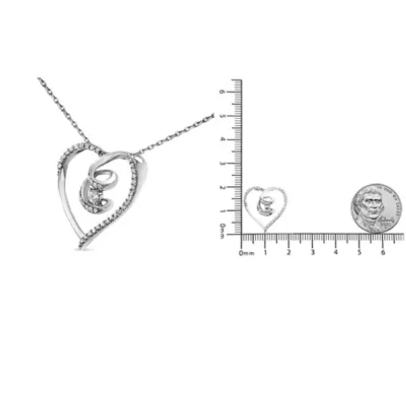 Silver 1/4 Cttw Diamond Open Heart Twisted Awareness Ribbon 18" Pendant Necklace