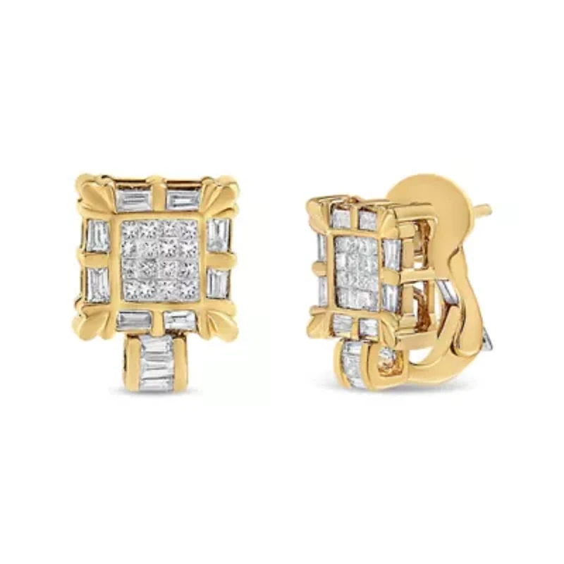 14K Yellow Gold 7/8 Cttw Diamond Huggie Hoop Omega Earrings