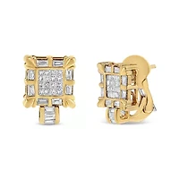 14K Yellow Gold 7/8 Cttw Diamond Huggie Hoop Omega Earrings