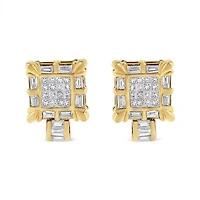 14K Yellow Gold 7/8 Cttw Diamond Huggie Hoop Omega Earrings