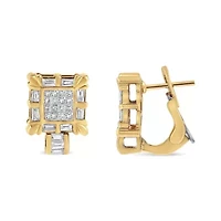 14K Yellow Gold 7/8 Cttw Diamond Huggie Hoop Omega Earrings