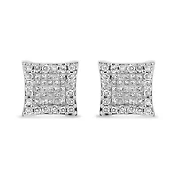 18K White Gold 1.00 Cttw Diamond Halo Square Stud Earring