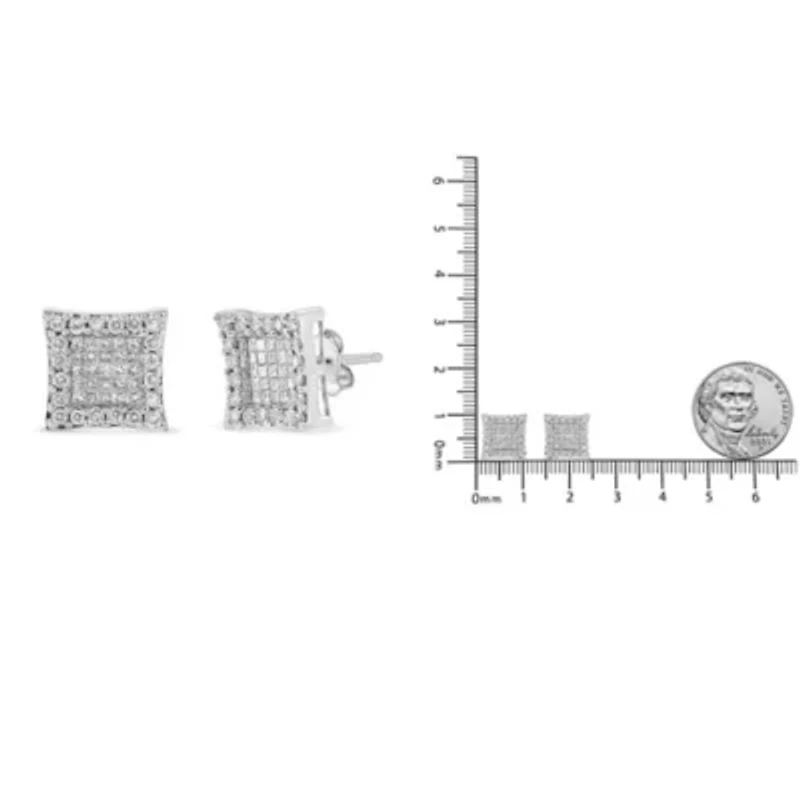 18K White Gold 1.00 Cttw Diamond Halo Square Stud Earring