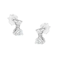 14KT White Gold 1/2 Ct Double Diamond Dangle Stud Earrings