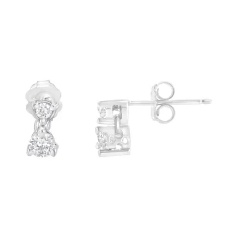 14KT White Gold 1/2 Ct Double Diamond Dangle Stud Earrings