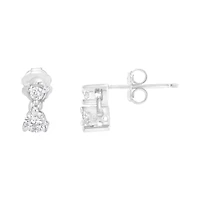 14KT White Gold 1/2 Ct Double Diamond Dangle Stud Earrings