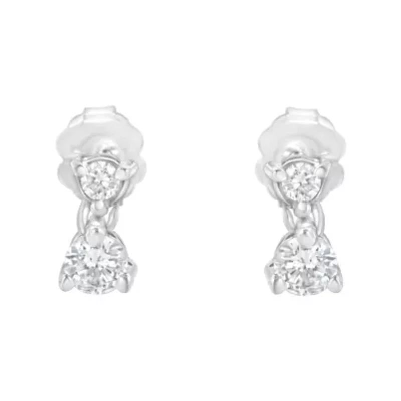 14KT White Gold 1/2 Ct Double Diamond Dangle Stud Earrings