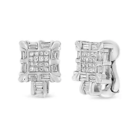 14K White Gold 1.0 Cttw Diamond Huggie Hoop Omega Earrings