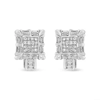 14K White Gold 1.0 Cttw Diamond Huggie Hoop Omega Earrings