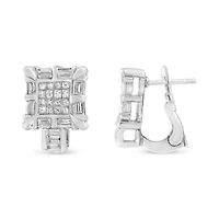 14K White Gold 1.0 Cttw Diamond Huggie Hoop Omega Earrings
