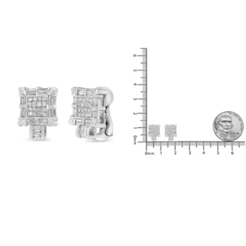 14K White Gold 1.0 Cttw Diamond Huggie Hoop Omega Earrings