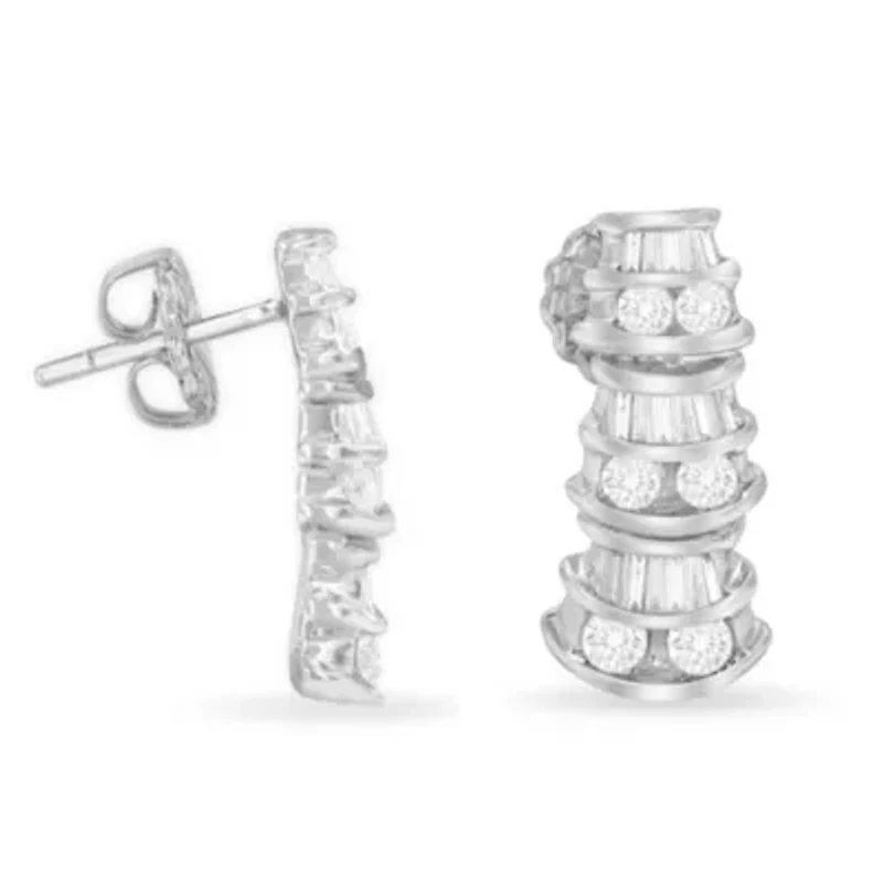 14KT White Gold 7/8 cttw Diamond Dangle Multi Row Earrings