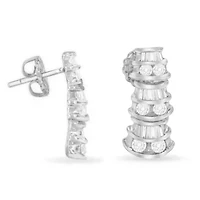 14KT White Gold 7/8 cttw Diamond Dangle Multi Row Earrings