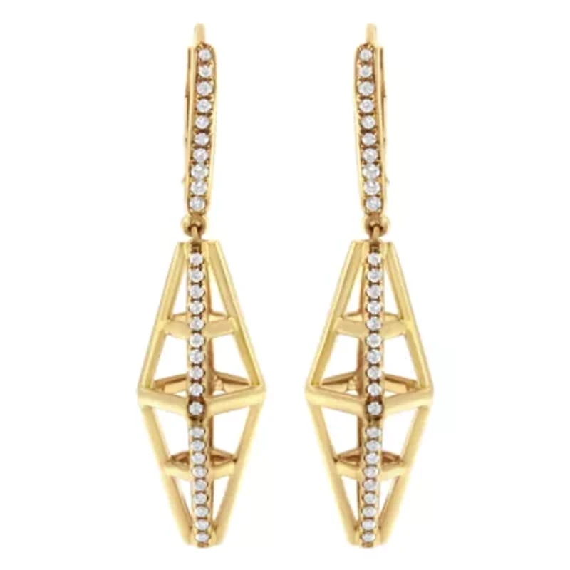 14K Yellow Gold 5/8 Cttw Diamond Geometrical Pillar Drop and Dangle Earrings