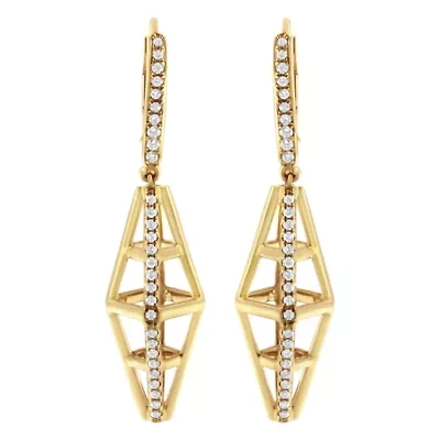 14K Yellow Gold 5/8 Cttw Diamond Geometrical Pillar Drop and Dangle Earrings