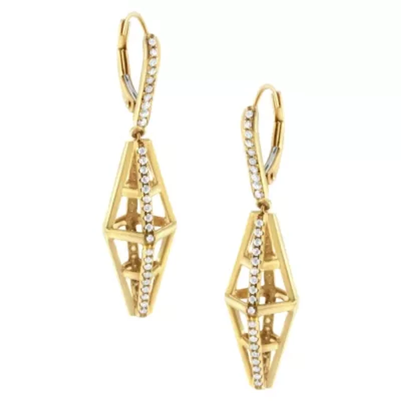 14K Yellow Gold 5/8 Cttw Diamond Geometrical Pillar Drop and Dangle Earrings