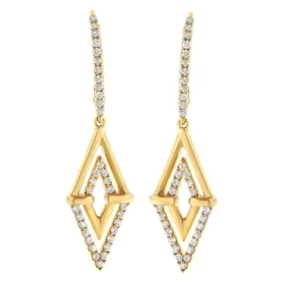 14K Yellow Gold 3/8 Ct Double Triangle Drop and Dangle Diamond Earrings