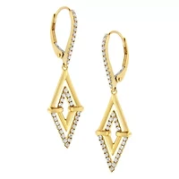 14K Yellow Gold 3/8 Ct Double Triangle Drop and Dangle Diamond Earrings