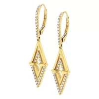 14K Yellow Gold 3/8 Ct Double Triangle Drop and Dangle Diamond Earrings
