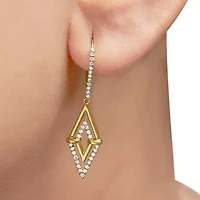 14K Yellow Gold 3/8 Ct Double Triangle Drop and Dangle Diamond Earrings
