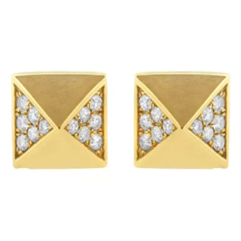 14K Yellow Gold 1/4 Ct Diamond Pyramid Stud Earring