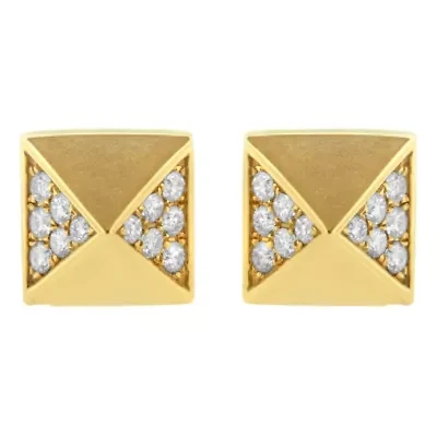14K Yellow Gold 1/4 Ct Diamond Pyramid Stud Earring