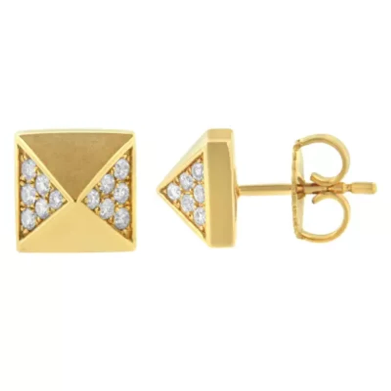 14K Yellow Gold 1/4 Ct Diamond Pyramid Stud Earring