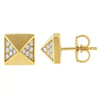 14K Yellow Gold 1/4 Ct Diamond Pyramid Stud Earring