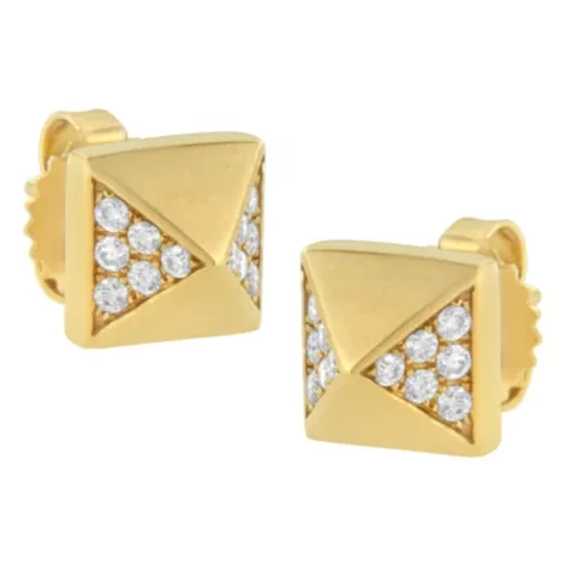 14K Yellow Gold 1/4 Ct Diamond Pyramid Stud Earring
