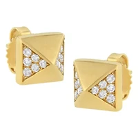14K Yellow Gold 1/4 Ct Diamond Pyramid Stud Earring