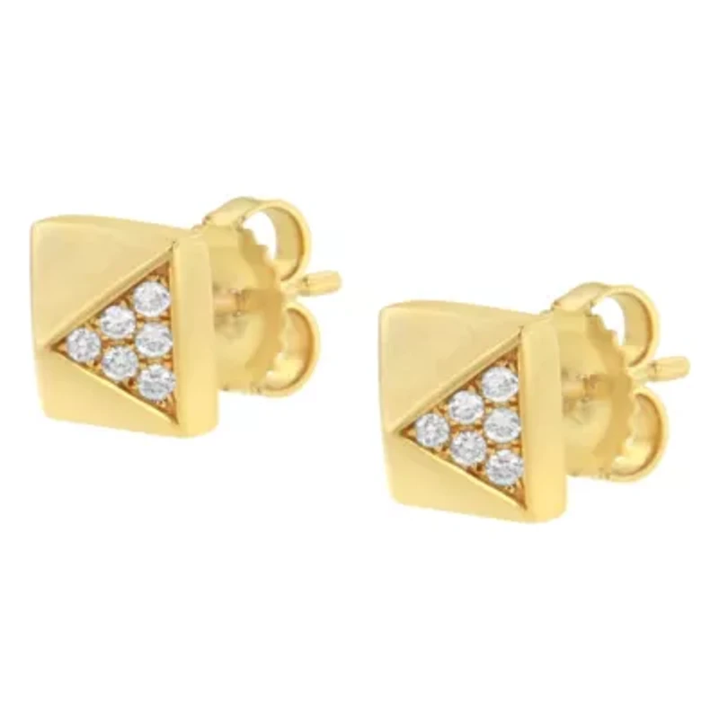 14K Yellow Gold 1/4 Ct Diamond Pyramid Stud Earring