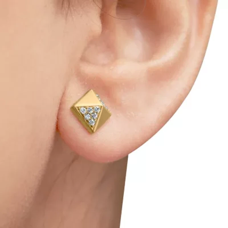 14K Yellow Gold 1/4 Ct Diamond Pyramid Stud Earring