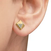 14K Yellow Gold 1/4 Ct Diamond Pyramid Stud Earring