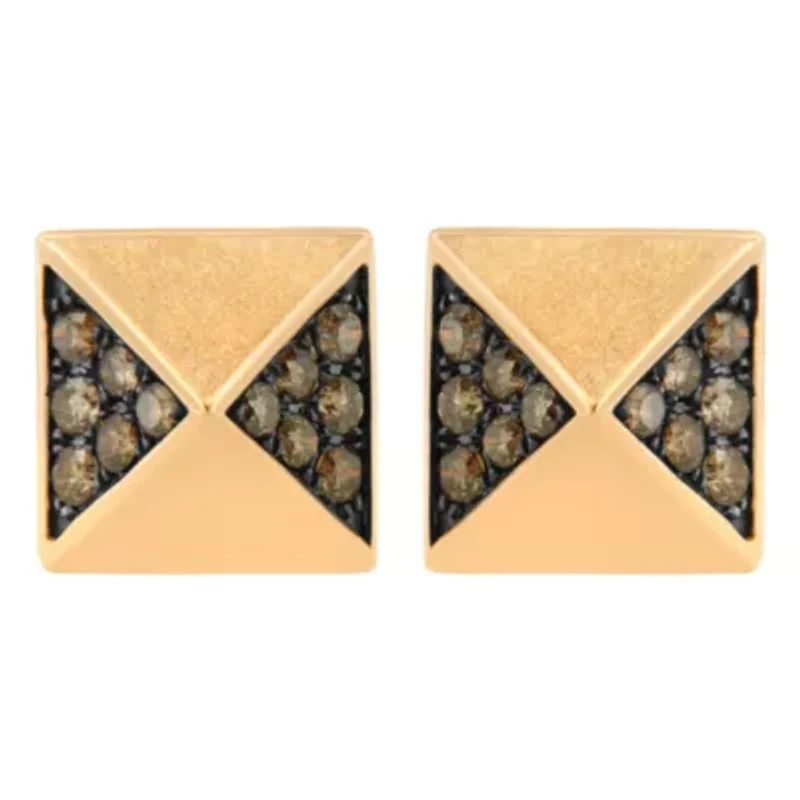 14K Rose Gold 1/4 Ct Brown Diamond Pyramid Stud Earring