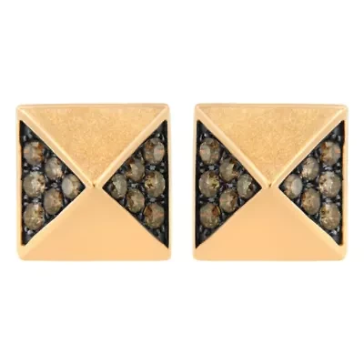 14K Rose Gold 1/4 Ct Brown Diamond Pyramid Stud Earring