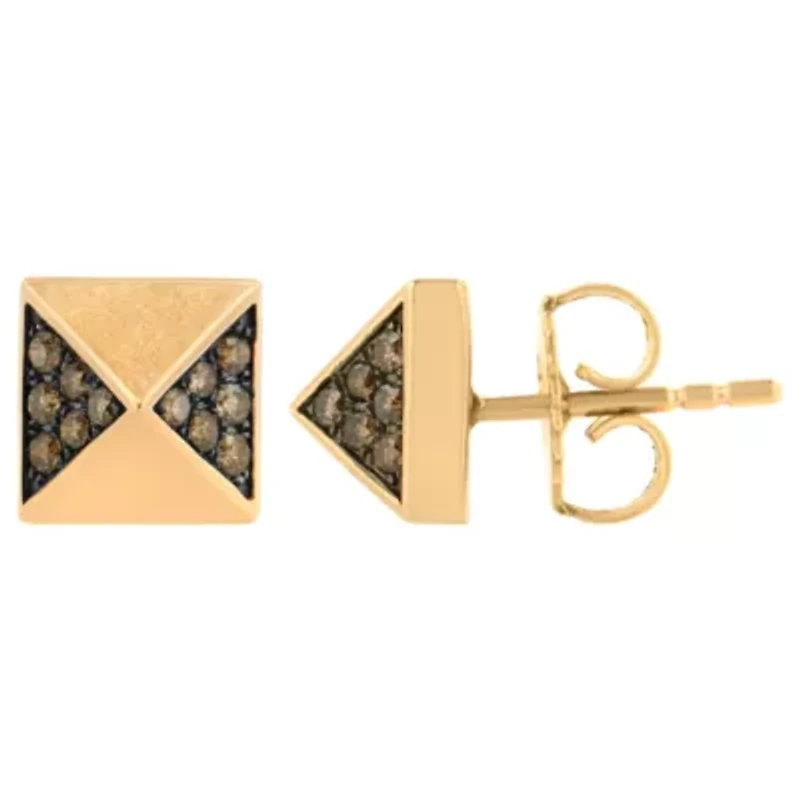 14K Rose Gold 1/4 Ct Brown Diamond Pyramid Stud Earring