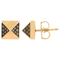 14K Rose Gold 1/4 Ct Brown Diamond Pyramid Stud Earring