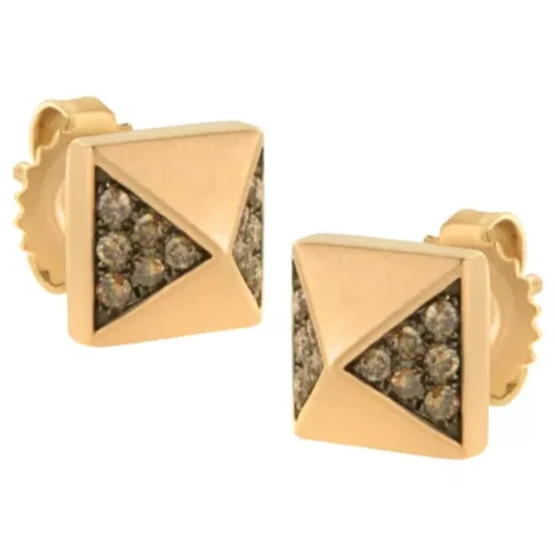 14K Rose Gold 1/4 Ct Brown Diamond Pyramid Stud Earring