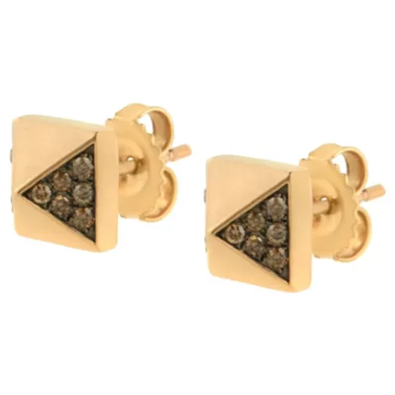 14K Rose Gold 1/4 Ct Brown Diamond Pyramid Stud Earring