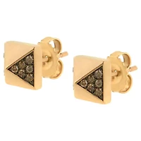 14K Rose Gold 1/4 Ct Brown Diamond Pyramid Stud Earring