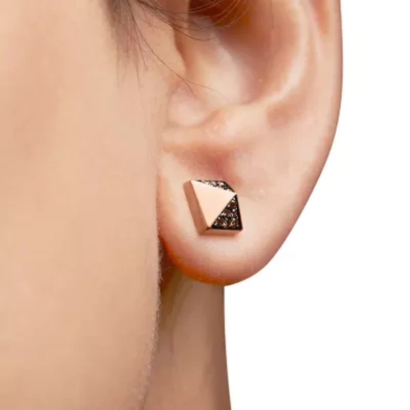 14K Rose Gold 1/4 Ct Brown Diamond Pyramid Stud Earring