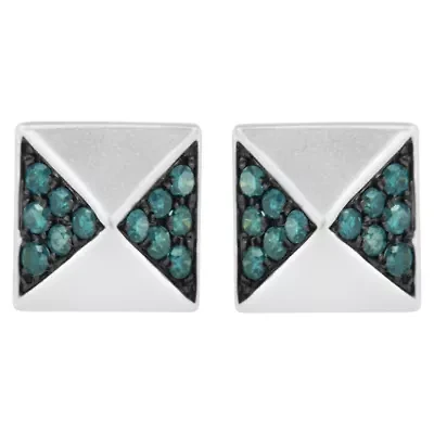 14K White Gold 1/4 Ct Blue Diamond Pyramid Stud Earring