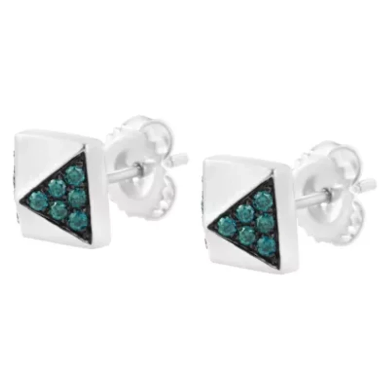 14K White Gold 1/4 Ct Blue Diamond Pyramid Stud Earring