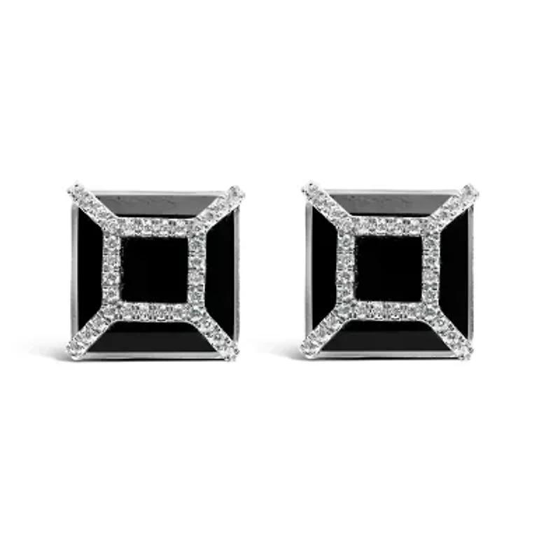 14K White Gold 3/8ct Diamond with Black Onyx Stud Earrings