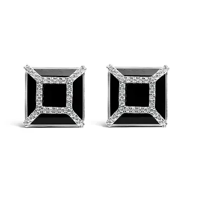 14K White Gold 3/8ct Diamond with Black Onyx Stud Earrings