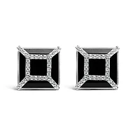 14K White Gold 3/8ct Diamond with Black Onyx Stud Earrings