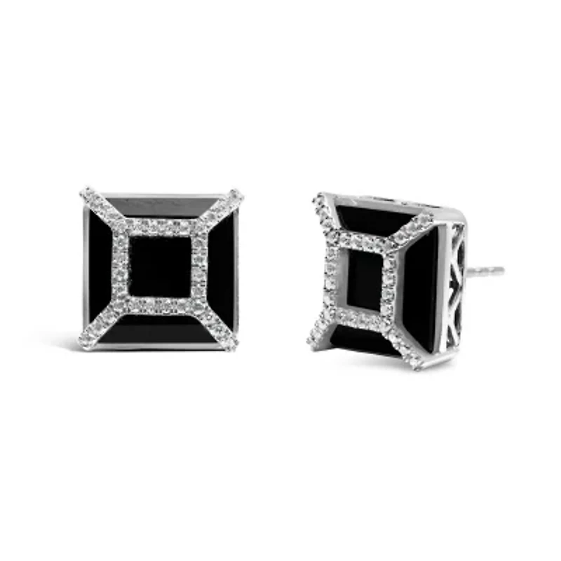 14K White Gold 3/8ct Diamond with Black Onyx Stud Earrings