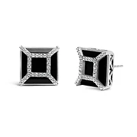 14K White Gold 3/8ct Diamond with Black Onyx Stud Earrings