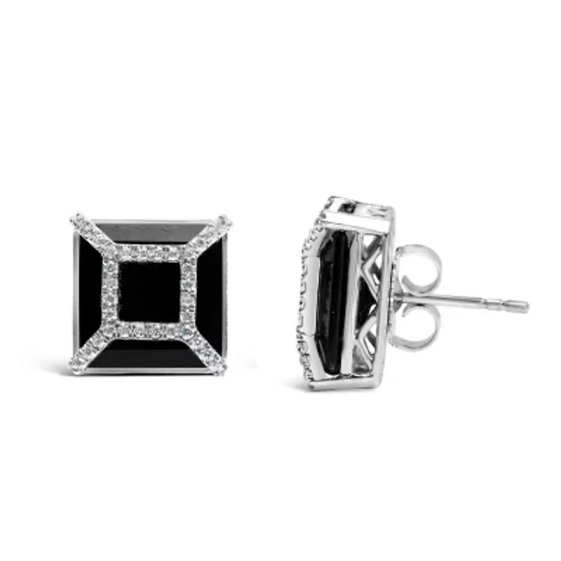 14K White Gold 3/8ct Diamond with Black Onyx Stud Earrings